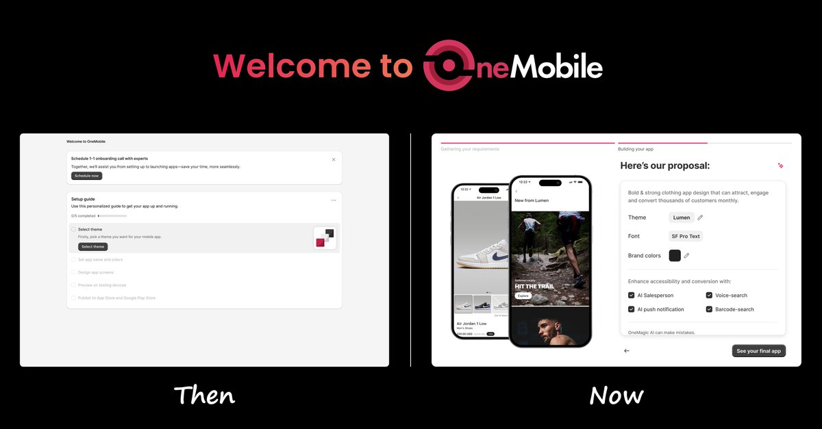 OneMobileAI's tweet photo. Stop wasting time on manual app setup! ⏳
Our new AI onboarding builds a professional mobile app for you in minutes. The AI handles design, themes, colors &amp; more! ✨
Try the smarter way: https://t.co/xX2TMv2Omo
#AppDevelopment #AISolutions #Ecommerce #TimeSaver https://t.co/pBpTBBDoCY