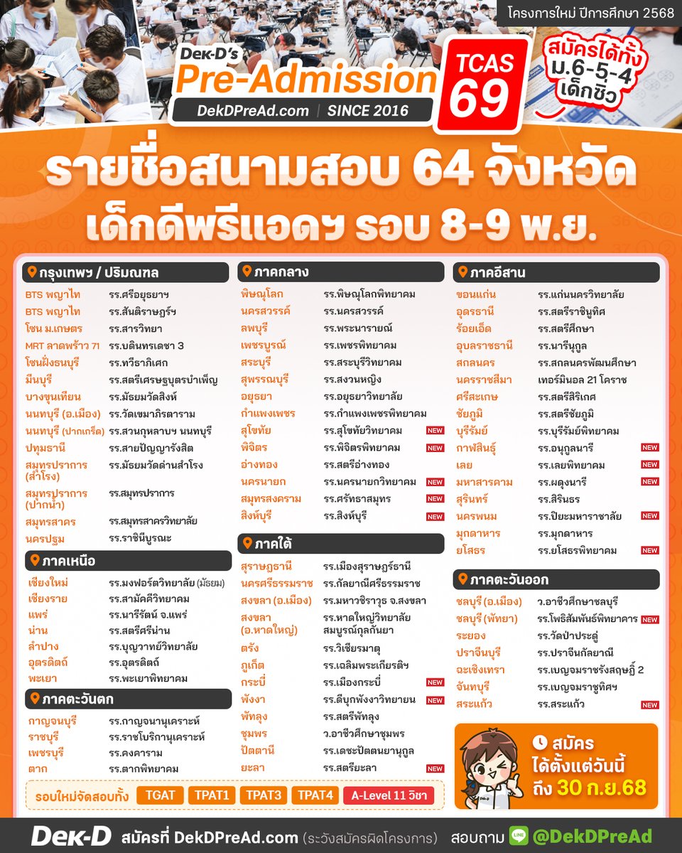 dekdpread's tweet photo. ตารางสอบ และ รายชื่อสนามสอบ รอบ 8-9 พ.ย.68 นี้ https://t.co/JIgpPAAlCW