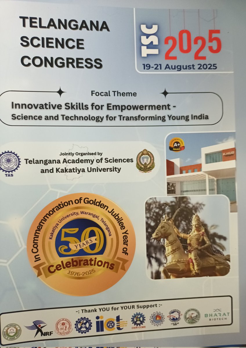 ANRao2's tweet photo. Attended #Telangana #ScienceCongress 2025, made an invited #presentation, met senior #professors , interacted with #students at #Kakatiya #University, #Warangal, #India. @icarindia, @IndiaDST,@CSIR_IND, @EWRS_News,@WSSA_GSO, @WorldofWeeds,@AgriGoI https://t.co/LLldLgpK1s