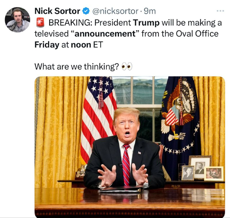 toyo1126Q17's tweet photo. 🚨速報：トランプ大統領は金曜日の正午（東部時間）に大統領執務室からテレビで「発表」します。

🇯🇵時間　8月23日午前1時📢

https://t.co/9WZ5OsAv5L https://t.co/U5hmDxFPFK