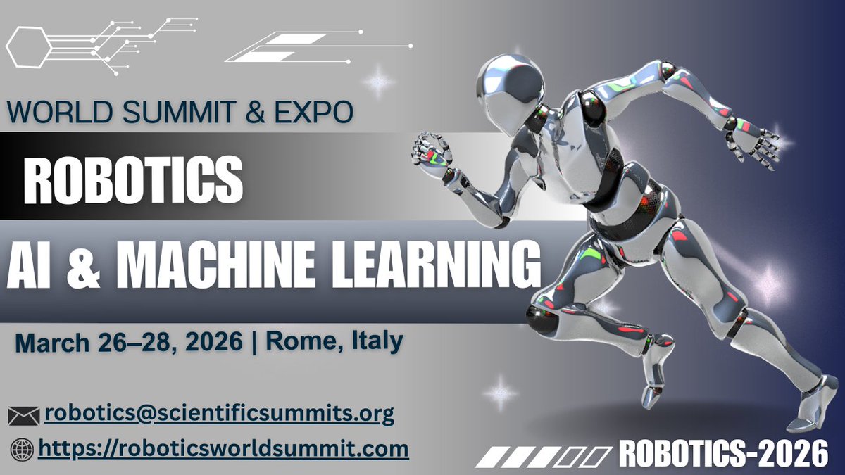 ROBOTICS2026's tweet image. 🚀 Get ready for the future of tech!
🌍 ROBOTICS-2026 | March 26–28, 2026 | Rome, Italy 🇮🇹
🤖 Robotics | 🧠 AI | 📊 Machine Learning
✨ Keynotes, panels, workshops &amp;amp; global networking
👉 Register now: roboticsworldsummit.com/register
#ROBOTICS2026 #AI #Robotics #MachineLearning