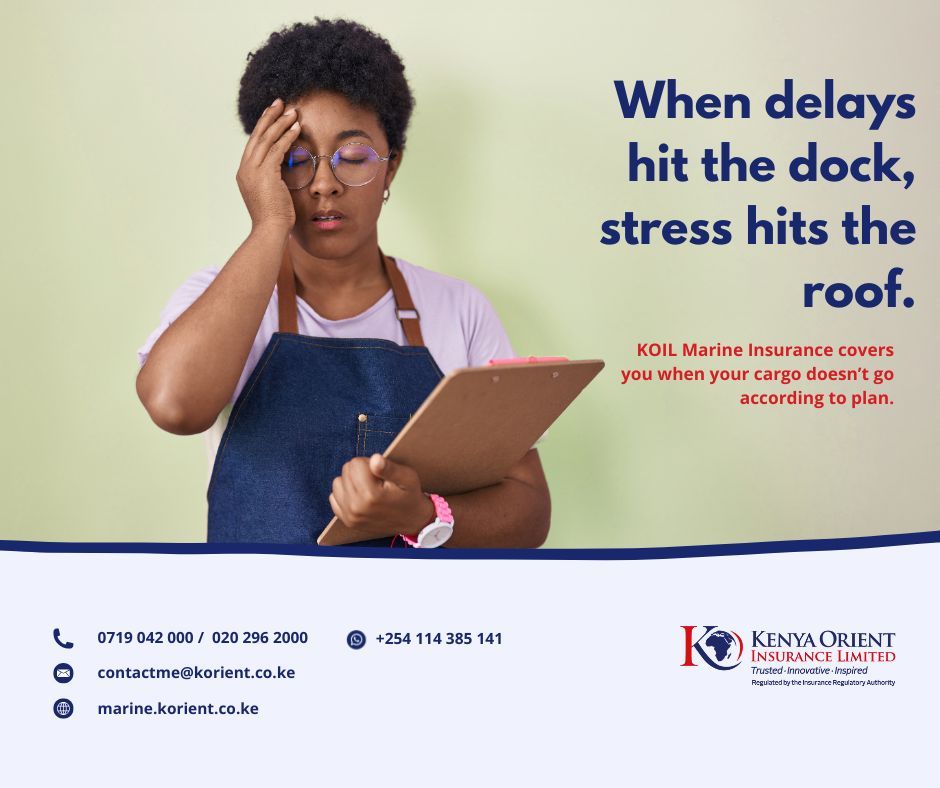 Don't let shipping delays ruin your day (or your business).
Our marine insurance is designed to protect your cargo from the unexpected. Reach out to us on WhatsApp  via: +254114385141 or visit marine.korient.co.ke
