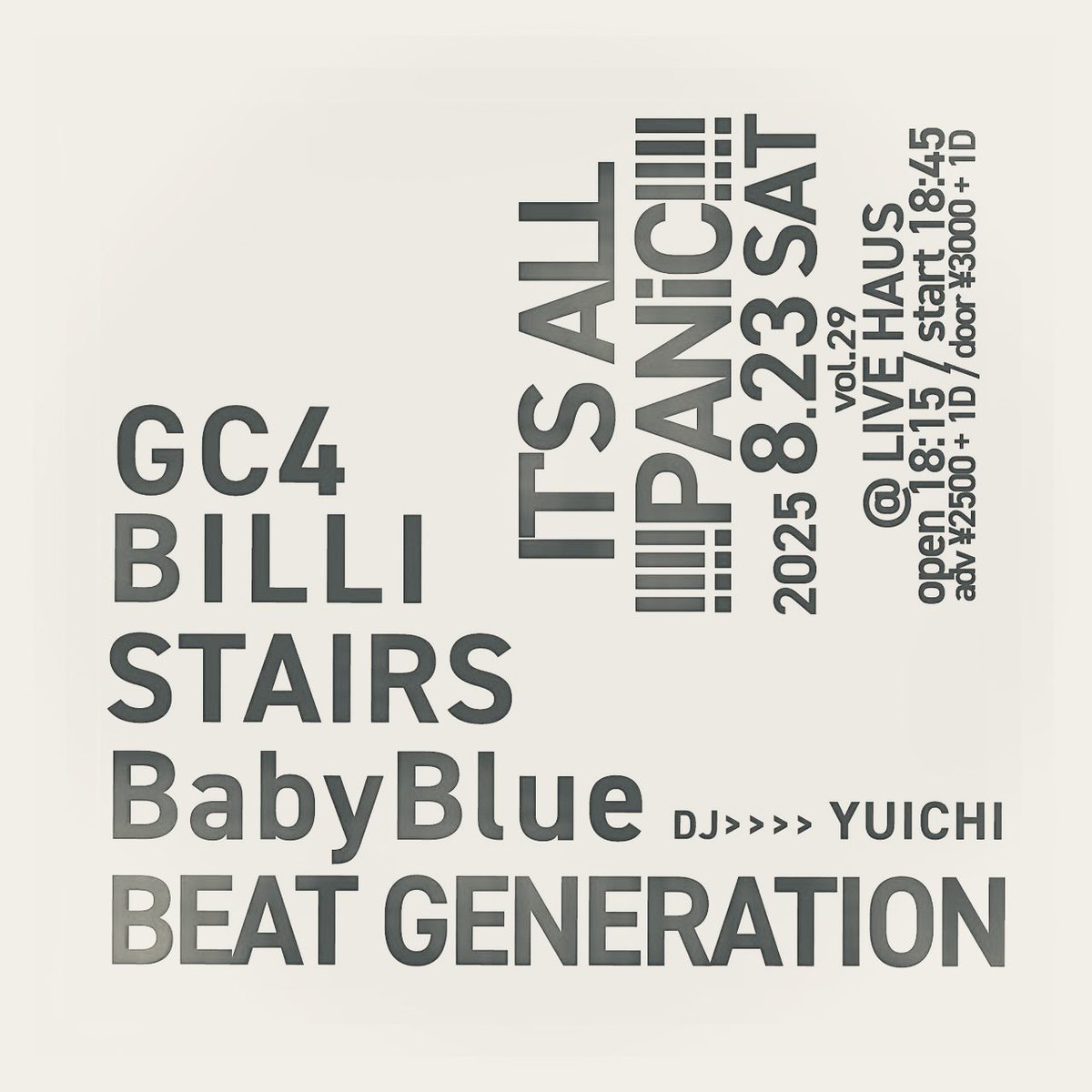 BILLI2025後半戦日程です↓↓

8/23（土）下北沢LIVEHAUS
9/20（土）横浜JOURNY
9/27（土）高円寺喜楽
10/5（日）幡ヶ谷HEAVYSICK
10/12（日）中野MOONSTEP
11/23（日）下北沢BASEMENTBAR
11/28（金）西荻窪PITBAR
12/14（日）西荻窪PITBAR
12/30（火）下北沢LIVEHAUS
明日下北沢でお会いしましょう♨️