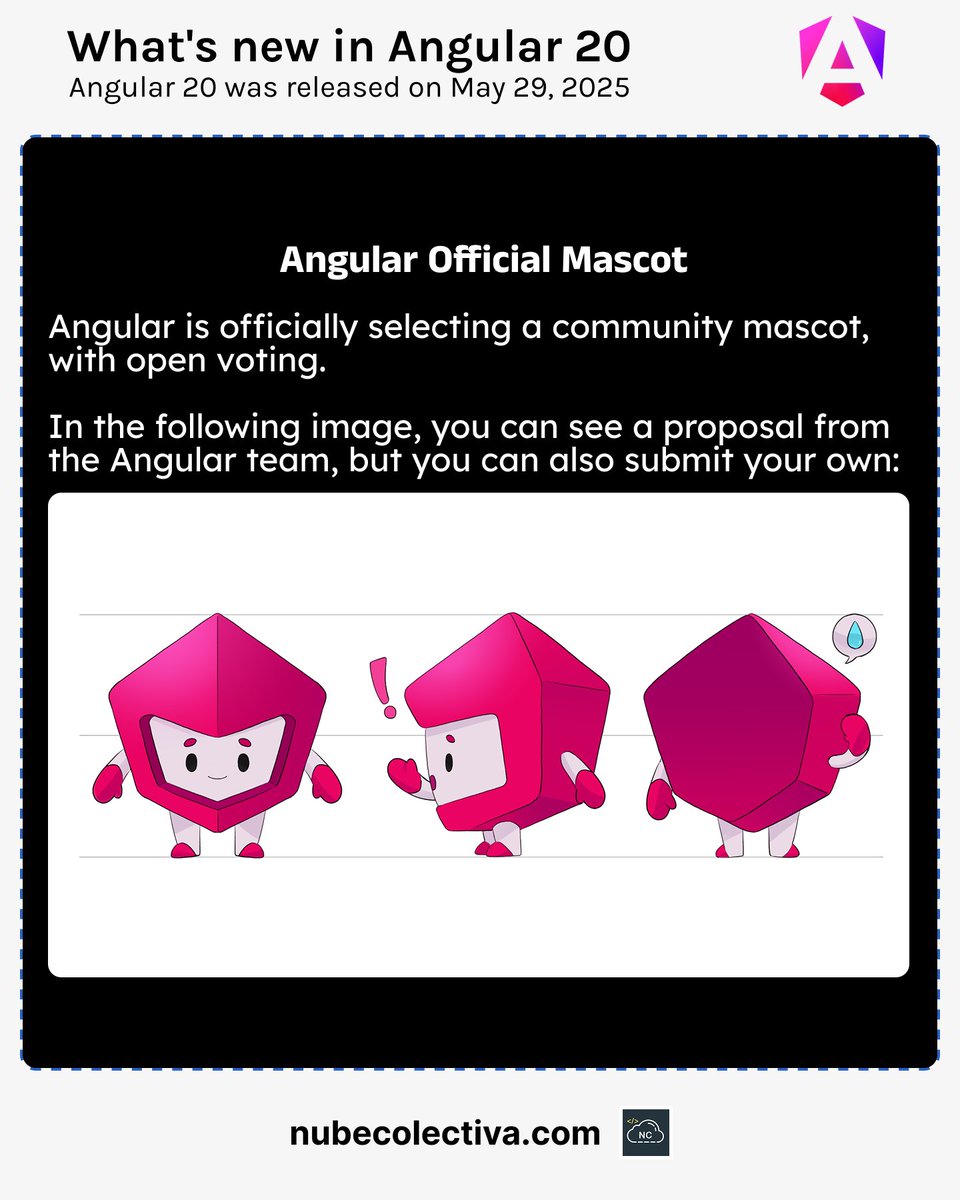 collectivecperu's tweet photo. Angular Official Mascot (Angular 20) ! 🇺🇸
🔎Zoom: https://t.co/3mH1IsLigH 

Mascota Oficial de Angular (Angular 20) ! 🇪🇸
🔎Zoom: https://t.co/FZqO5M3c6y  

#programming #coding #programación #code #webdevelopment #devs #softwaredevelopment #angularframework https://t.co/jF024AmWD6