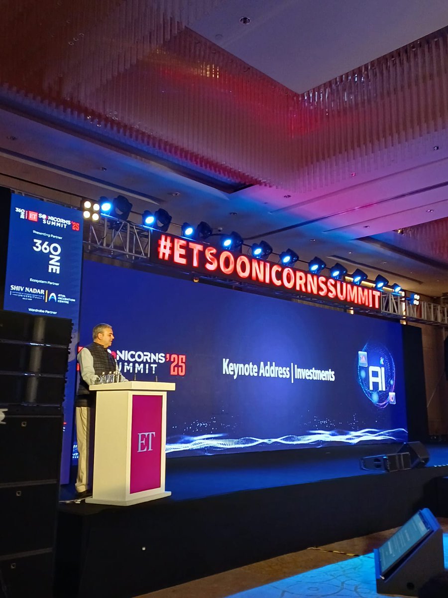 EconomicTimes's tweet photo. "The days of hot money and the fastest term sheets are behind us. Ignore hype. Focus on fundamentals. Pick the right investor-partners. Be vigilant of your moats and differentiators before getting to the next level as soonicorns" -Sameer Nath, CIO, Private Equity & Venture Capital, 360 ONE Asset at the #ETSoonicornsSummit2025.

@360ONEAsset