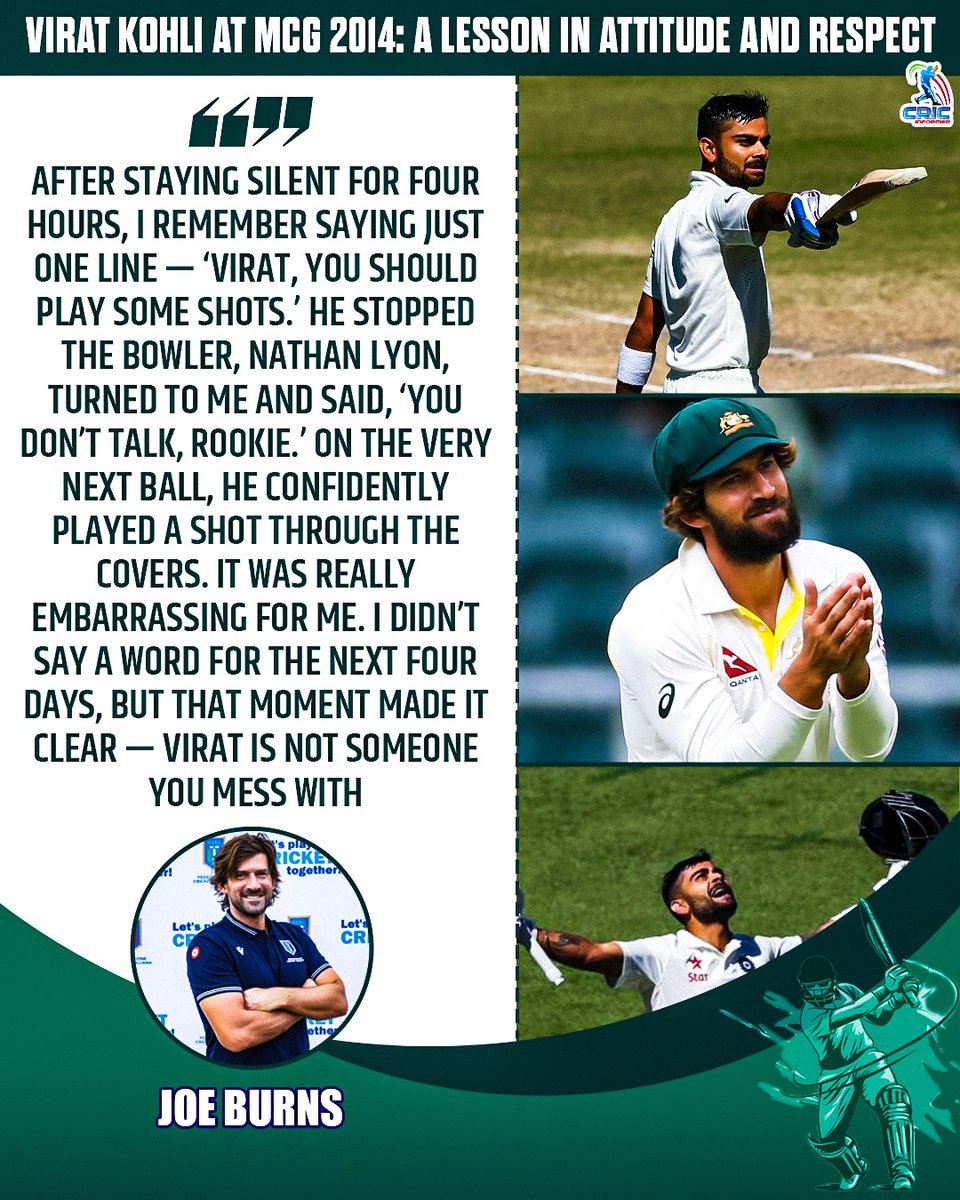 CricInformer's tweet image. Joe Burns recalls a fiery moment from the 2014 MCG Test that showed why Virat Kohli isn’t someone to mess with...

#INDvsAUS #joeburns #MCG #Cricket #ViratKohli #CricketNews