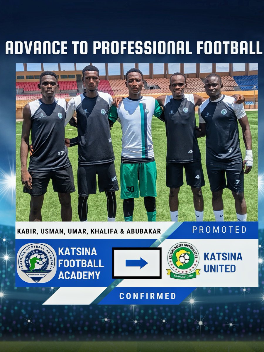 From KFA to the NPFL! 🎉 Usman Abdullahi, Ahmad Nasir, Umar Yusuf, Abubakar Hassan &amp; Kabir Muhammed Kabir are OFFICIALLY Katsina United players! Let’s gooo! 💪⚽ #NPFL #KatsinaUnited #KFA