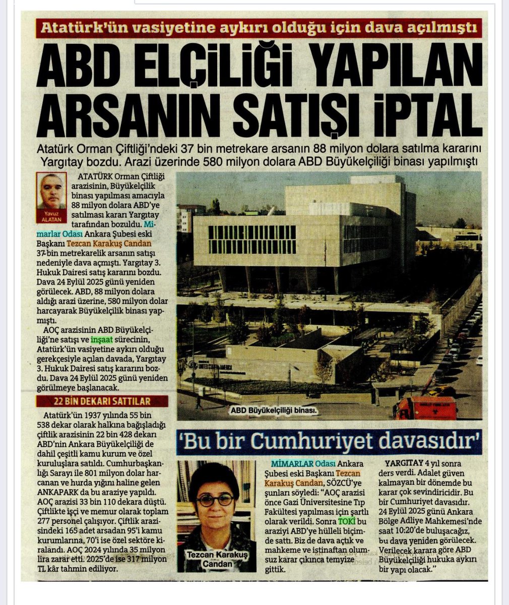 tezcandan's tweet photo. Atatürk Orman Çiftliği arazisinin hülle yoluyla ABD Büyükelçiliğine  satışı kararının bozulması ile 24 eylül 10:20 de görülecek 2025/881 esas nolu AnkBölge Adliye Mahkemesi 4.hukuk dairesindeki davaya müdahil olabilir ve katılabilirsiniz.#AOÇCumhuriyetDavasıdır https://t.co/WaSZnlwN6c
