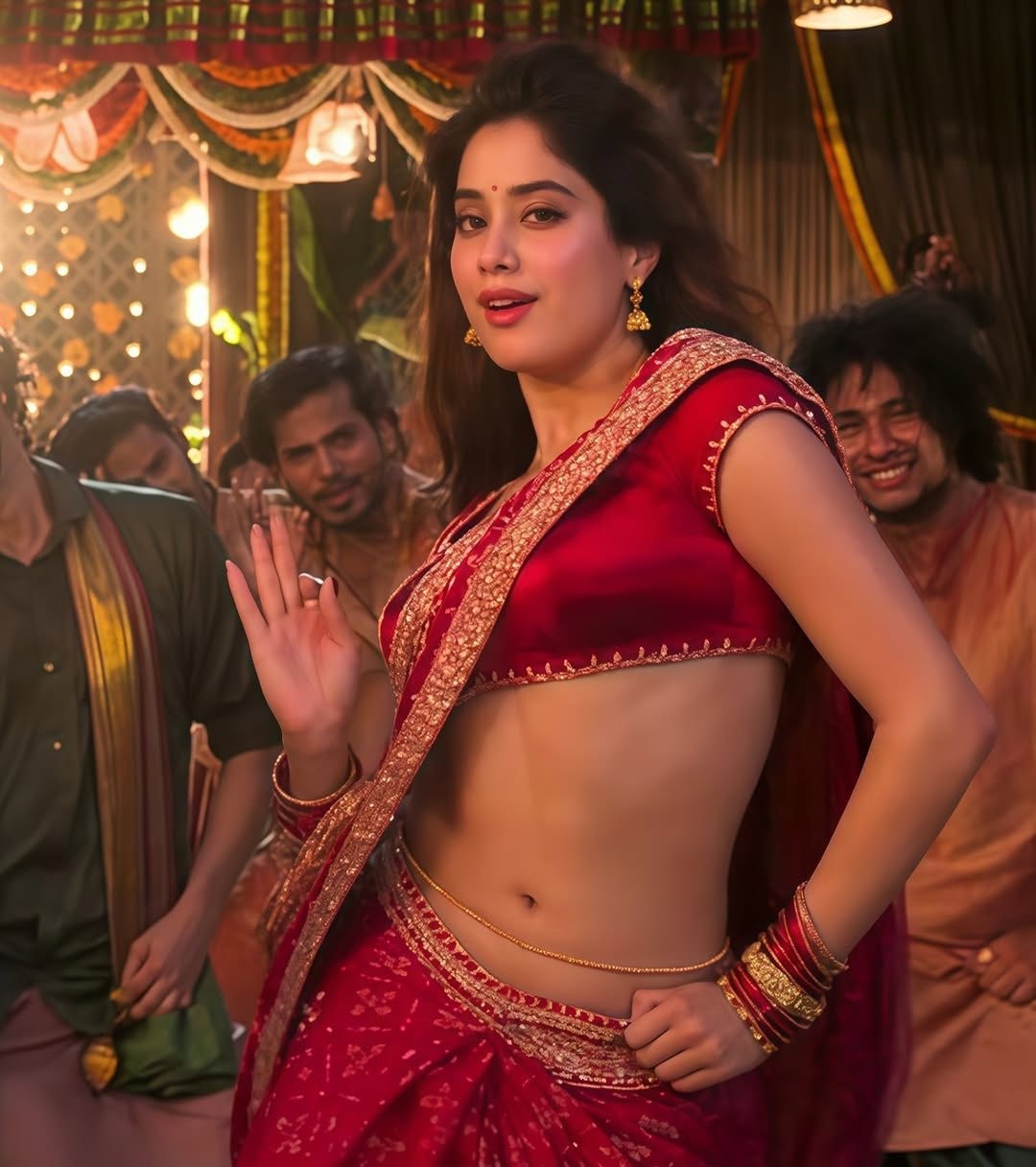 Janhvi Kapoor red saree photos  Janhvi Kapoor saree look 2025  Janhvi Kapoor viral pics  Bollywood actress saree styles  Janhvi Kapoor curves in saree  Janhvi Kapoor glamorous photoshoot  Celebrity saree fashion 2025