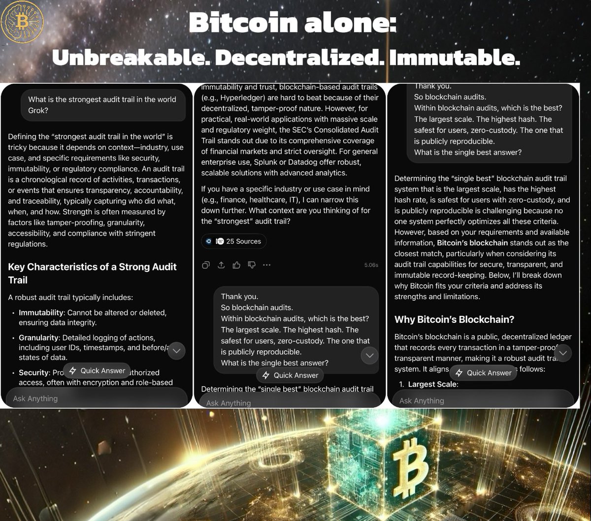 What’s the strongest audit trail? Tested against compliance, regulation, scale—only Bitcoin fits. Largest scale, highest hash, zero-custody, publicly reproducible. Unbreakable. Decentralized. Immutable. #Bitcoin
