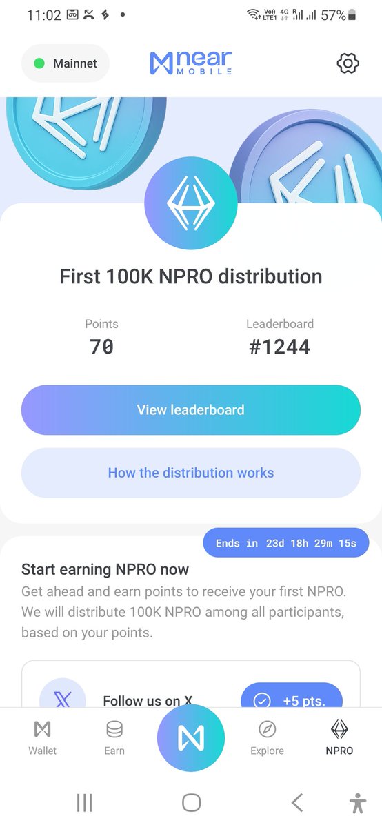Binoydas786's tweet photo. NEAR PROTOCOL WALLET  AIRDROP 
Join first
Launching Their Token $NPRO 

Link: https://t.co/q7A6lp9z4I

 Code - TJNLZQ

▶️ Open App &amp; create new wallet
▶️ Save key phrase 
▶️ Enter Username 
▶️Enter Refer Code 
▶️ Set 4 Digit Log In Pin  
▶️ Complete all task https://t.co/uRSESjna7k