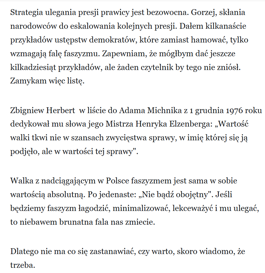 Genezyp Kapen (@kapengenezyp) on Twitter photo I zakończenie znakomitego tekstu Jarosława Kurskiego w <a href="/gazeta_wyborcza/">Gazeta Wyborcza.pl</a>
Jestem pesymistą. Uważam, że tzw. demokratyczne elity
to nie są w większości ludzie czynu i odwagi. I zakończenie znakomitego tekstu Jarosława Kurskiego w <a href="/gazeta_wyborcza/">Gazeta Wyborcza.pl</a>
Jestem pesymistą. Uważam, że tzw. demokratyczne elity
to nie są w większości ludzie czynu i odwagi.