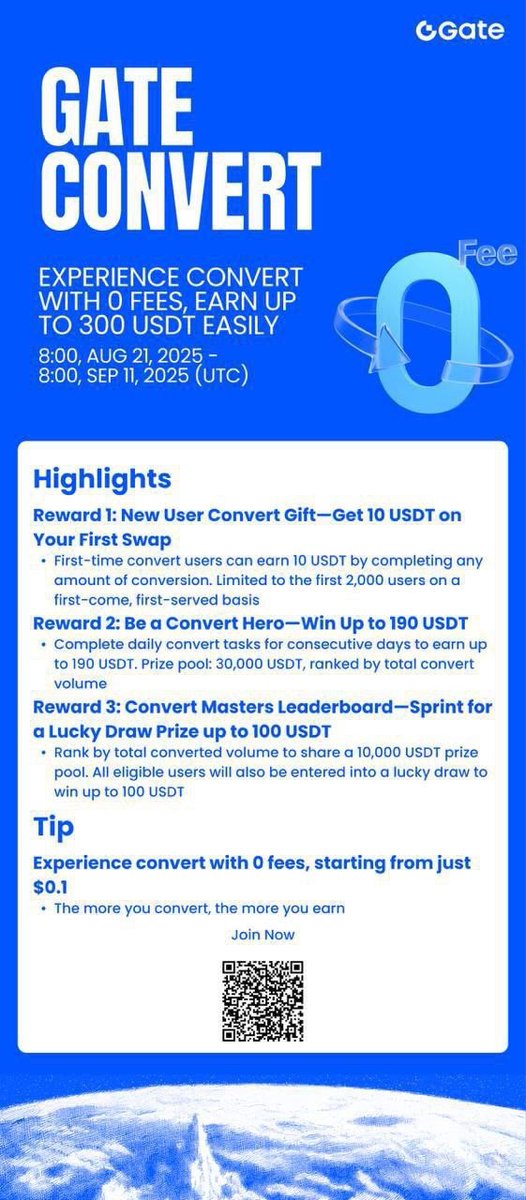 CryptoFluxx01's tweet image. 🔥Gate Convert Fiesta – Earn up to 300 USDT per user!
👉 gate.com/campaigns/1832

🔥VIP Earn Fiesta Round 4
🎵 Lucky draw prize: Token of Love music festival tickets
👉 gate.com/campaigns/1814

Join- 
gate.io/share/VGAXUFHC…

#GateConvert #GateLaunchpool300Projects #HODLerAirdrop