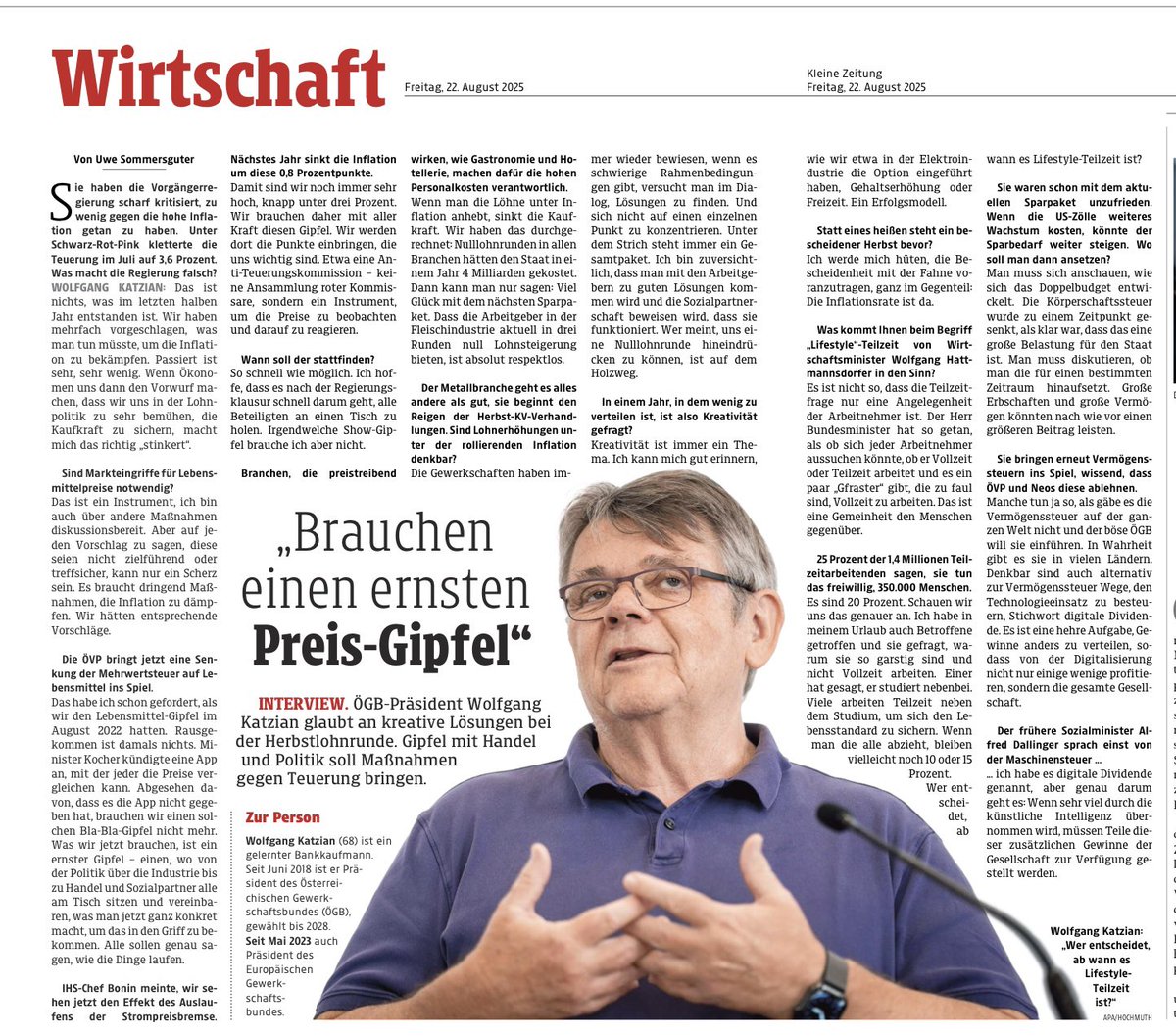 Nichts zu ergänzen, wie <a href="/katzianw/">Wolfgang Katzian</a> es in der <a href="/kleinezeitung/">Kleine Zeitung</a> sagt.
Für Bla-bla bleibt keine Zeit mehr - endlich alle an einen Tisch und Maßnahmen setzen, um die Inflation zu bremsen.
#teuerung
👇🏻👇🏻