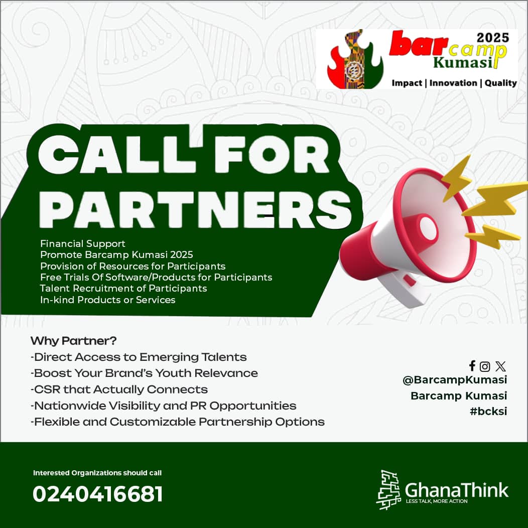 Join the movement! Barcamp Kumasi 2025 is calling for partners to amplify impact, drive innovation, and elevate quality. Let's collaborate and shape the future together!
Call Emma 0240416681

 #BarcampKumasi #bcksi  #PartnershipOpportunities #InnovationMatters"