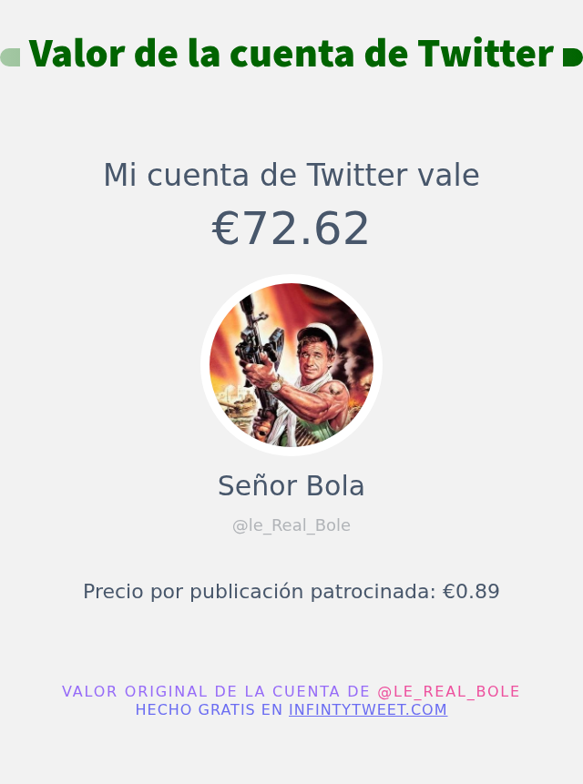 Mi valor en Twitter es de: €72.62

➡️ infintytweet.me/account-worth?…
