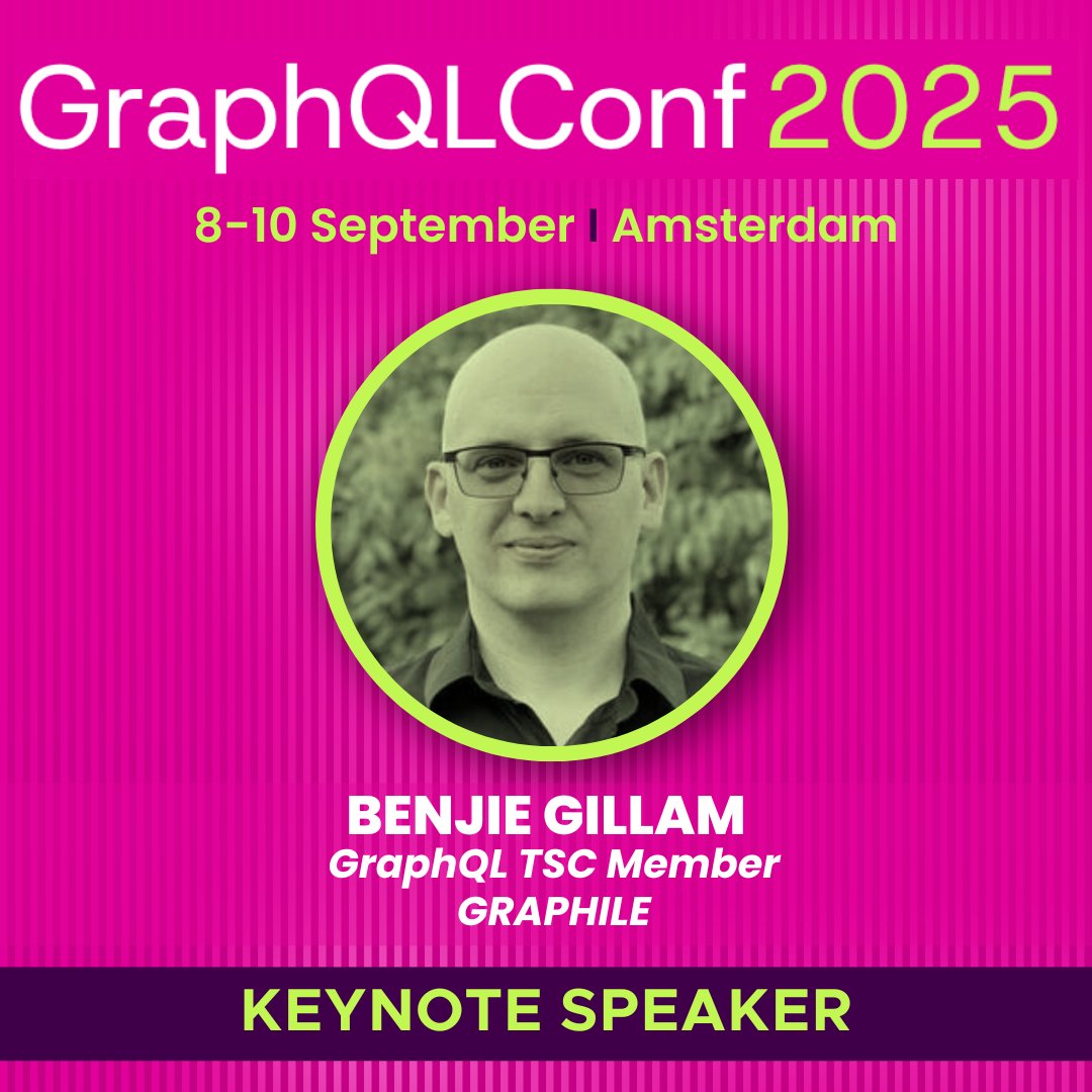 Benjie Gillam, GraphQL TSC member, is back for #GraphQLConf ‘25! We’re excited to hear from him on the keynote stage + during his frontend dev &amp; working group sessions. Join him 8-10 Sept in Amsterdam. Register now &amp; save: hubs.la/Q03DWTG80