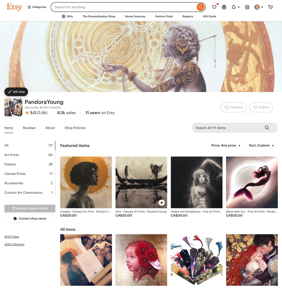 To my beloved US followers - the US Canada duties kick in at the end of this month so after 11 years that might be it for my Etsy store. If you've *ever* wanted one of my prints now would be the time, so until midnight Saturday they're all half off;P
etsy.com/ca/shop/Pandor…