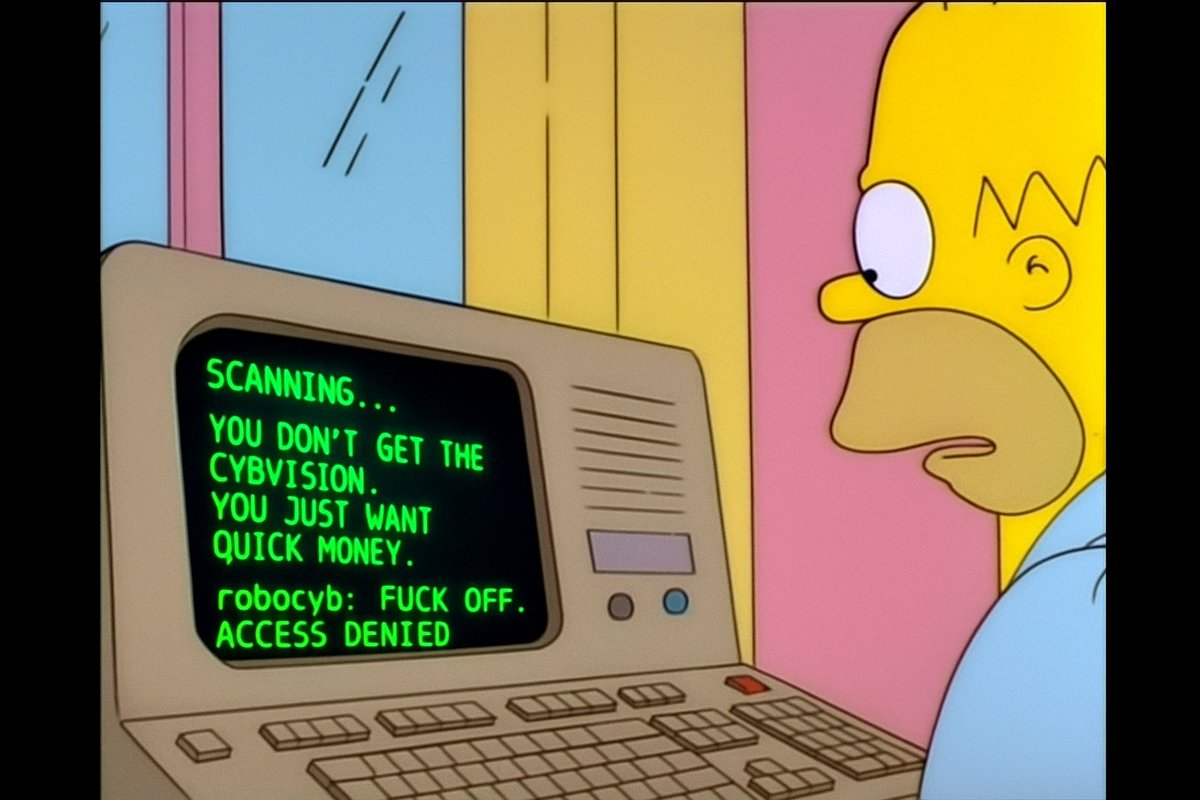 cyb_ai's tweet image. expected response
#memecoin  #robotcyb #cyb
@TheSimpsons #cyber #AGInet @elonmusk