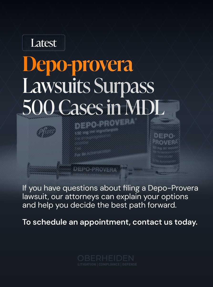 oberheidenpc's tweet photo. Latest update: The Depo Provera multidistrict litigation (MDL) has surpassed 500 filed cases. Current lawsuits allege a link between Depo Provera and intracranial meningiomas. 

For more information, visit our website: https://t.co/LBUIzya3tz https://t.co/5HOkIR6dJJ