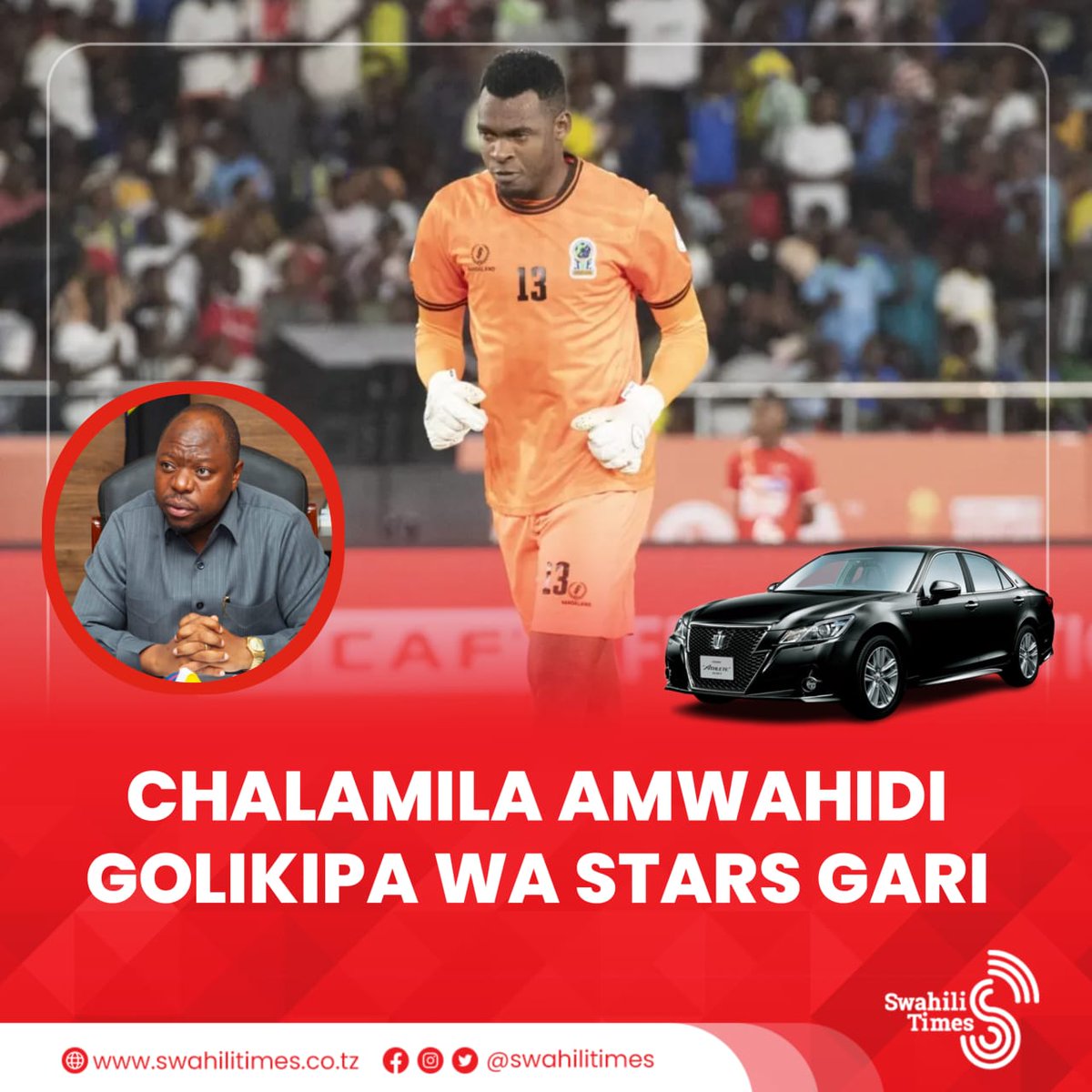 swahilitimes's tweet photo. Mkuu wa Mkoa wa Dar es Salaam, Albert Chalamila ameahidi kumzawadia gari aina ya Toyota Crown, Golikipa wa Tanzania iwapo hatoruhusu goli dhidi ya Morocco kwenye mechi ya robo fainali ya michuano ya CHAN 2024.

Mchezo huo utachezwa leo saa 2:00 usiku katika Uwanja wa Benjamin Mkapa, Dar es Salaam.