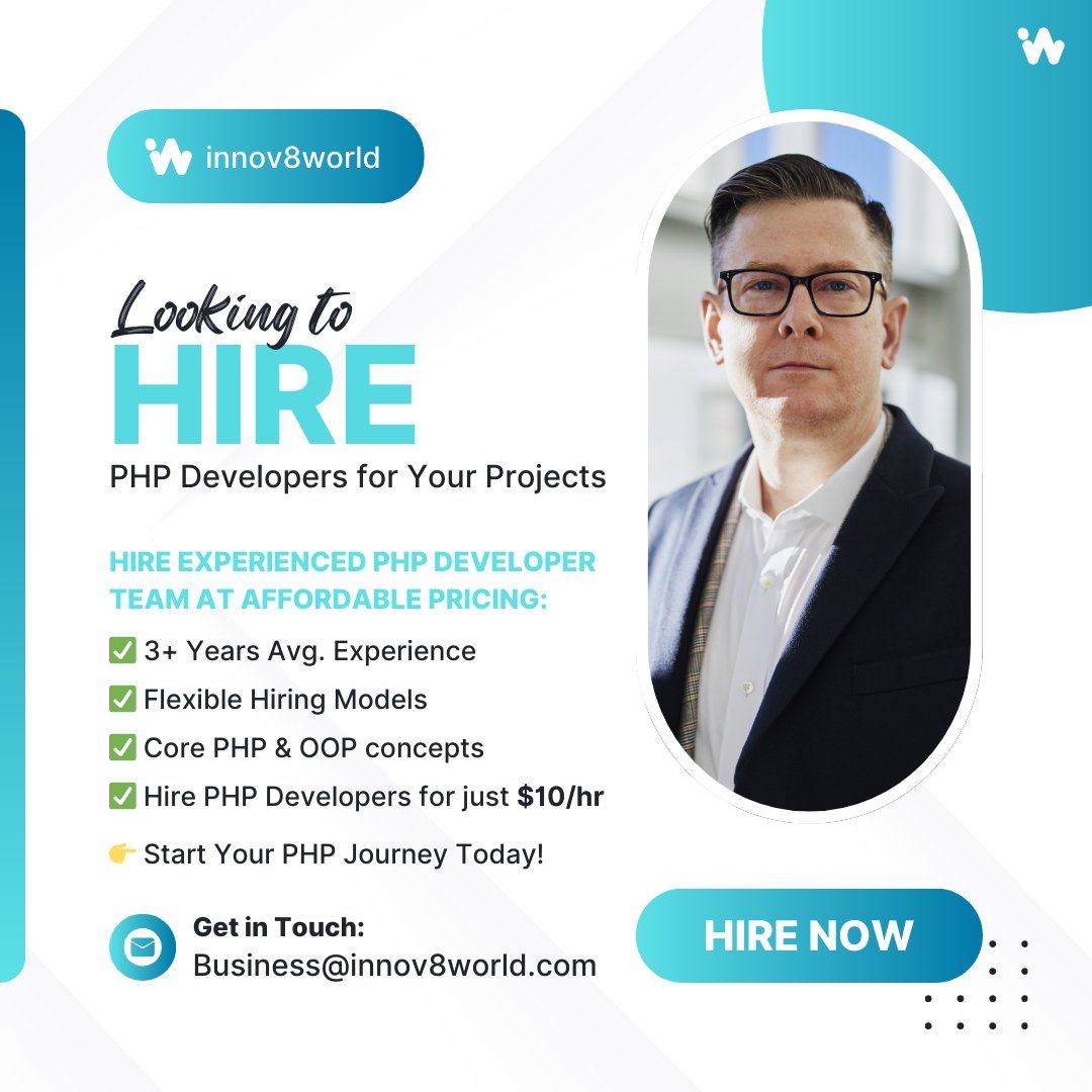 Innov8_world's tweet image. Hire expert PHP developers!
Hire starting at just $10/hr
✅ 3+ Yrs Avg. Experience
✅ Laravel, Symfony, etc.
✅ Flexible Hiring Models
📩Business@innov8world.com
🌐innov8world.com/hire-php-devel…
#HirePHPDevelopers #WebDevelopment #PHPExperts #GlobalBusiness #Outsourcing #PHP #USA
