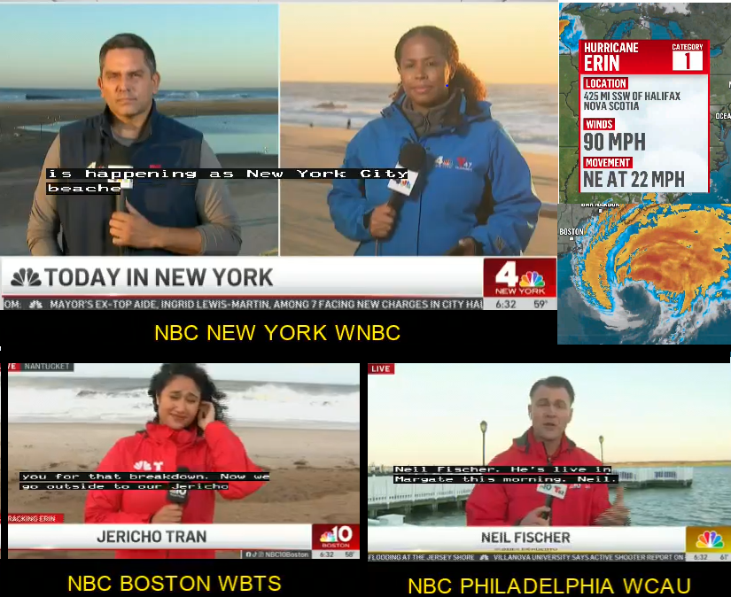Our northeast NBC stations are providing team coverage of #HurricaneErin2025 as it rolls up the east coast. Our friends at WBTS are on Nantucket, WCAU is live from South Jersey &amp; WNBC has latest from NJ/NY coast. <a href="/RomneySmith/">Romney Smith</a> <a href="/JerichoTran/">Jericho Tran</a> <a href="/NeilFischerTV/">Neil Fischer</a> <a href="/gabifenomeno/">Julio Gaby Acevedo</a> 🦚🎙️☔️