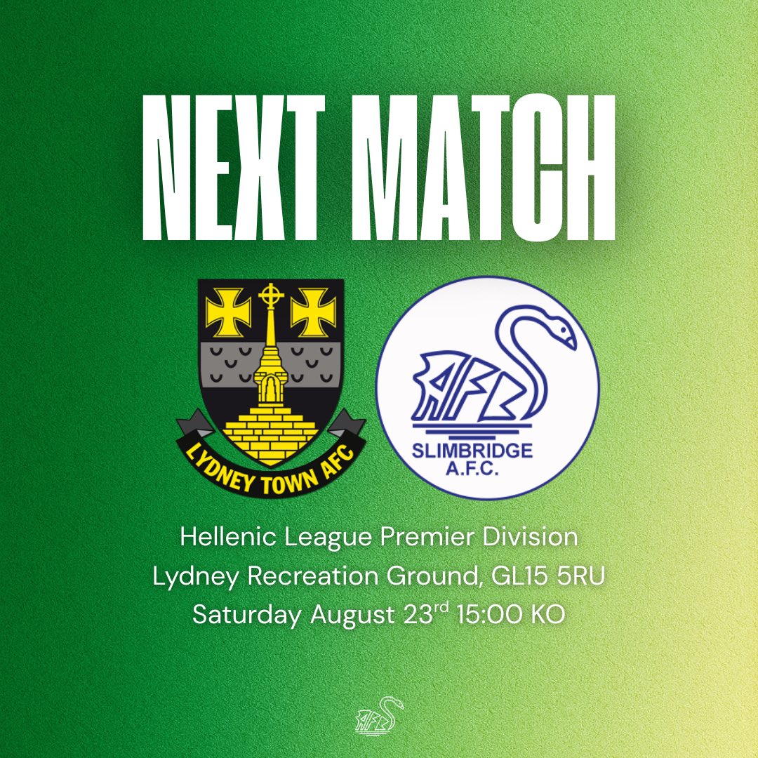 Slimbridge AFC (@slimbridgeafc) on Twitter photo Up next…
🆚 | <a href="/LydneyTownAFC/">Lydney Town AFC</a>
🏆 | <a href="/HellenicLeague/">Hellenic League</a> Premier Division
📍 | Lydney Recreation Ground, GL15 5RU
📅 | Saturday August 23
⏳ | 15:00 kick off
#UpTheSwans🦢 Up next…
🆚 | <a href="/LydneyTownAFC/">Lydney Town AFC</a>
🏆 | <a href="/HellenicLeague/">Hellenic League</a> Premier Division
📍 | Lydney Recreation Ground, GL15 5RU
📅 | Saturday August 23
⏳ | 15:00 kick off
#UpTheSwans🦢
