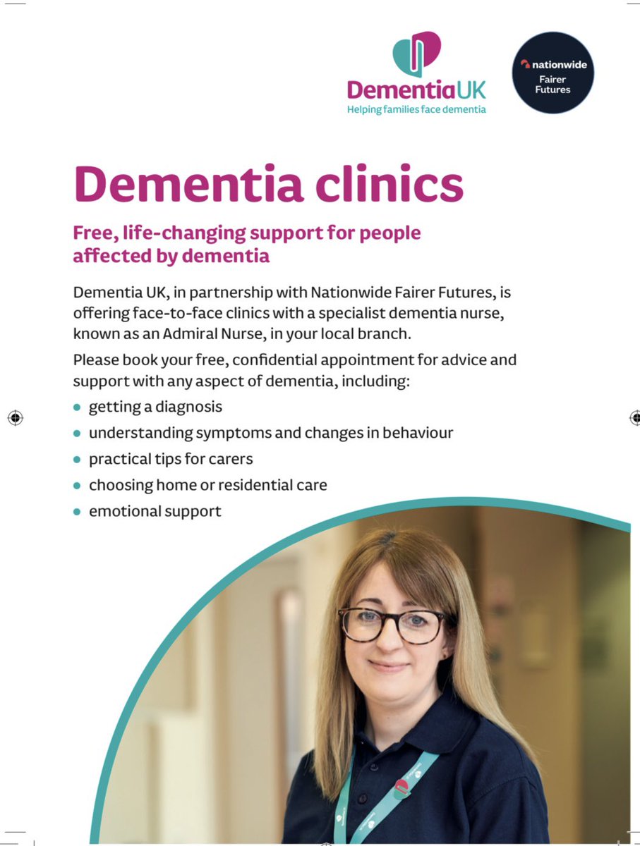 KeithMcTosh's tweet photo. There are a few appointments still available with a @DementiaUK  - #AdmiralNurse at the Nationwide Office in Chorley next week, see details below to book in for a 45 minute face to face appointment with a specialist #AdmiralNurse https://t.co/YazHy2QfRL