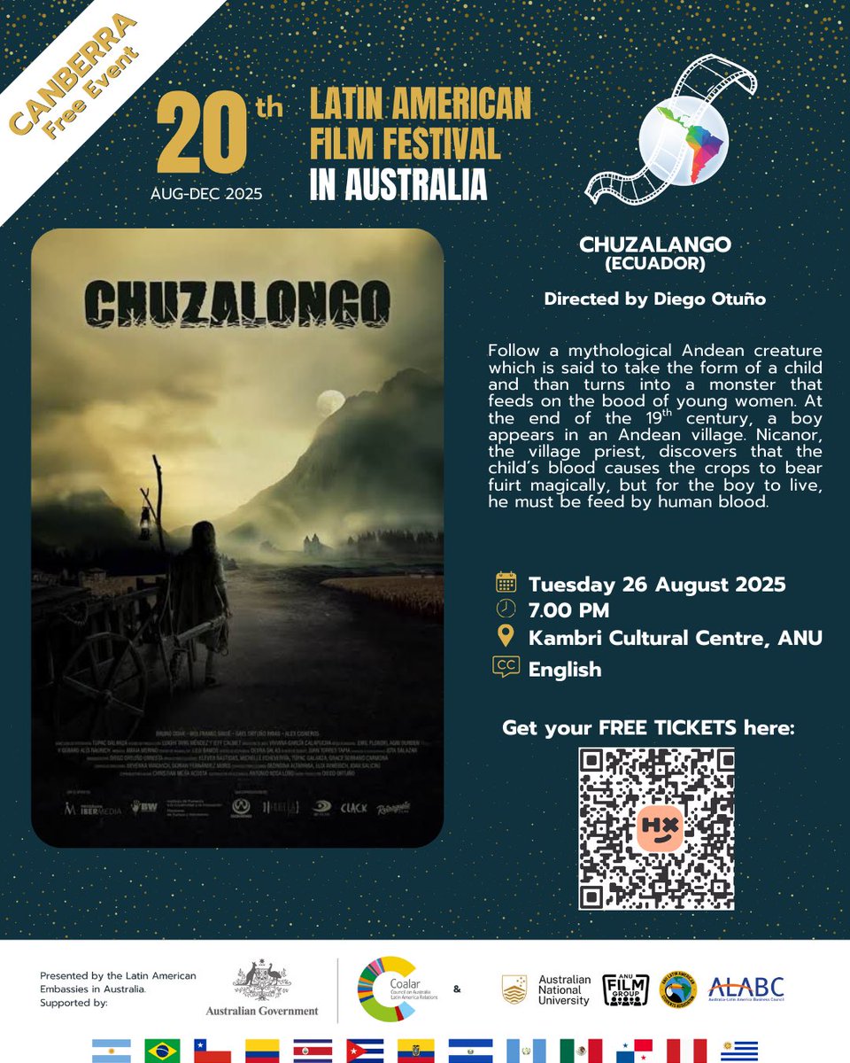 ManuelaFedez's tweet photo. Launch of the 20 Edition of the Latin American Film Festival in Canberra. Thank you to the Council on Australia Latin America Relations (COALAR) and ANU Film Group for the support and the @Embassy of El Salvador for the coordination. 
We Will screen the movie “Chuzalongo” https://t.co/HTIP8NfMM6