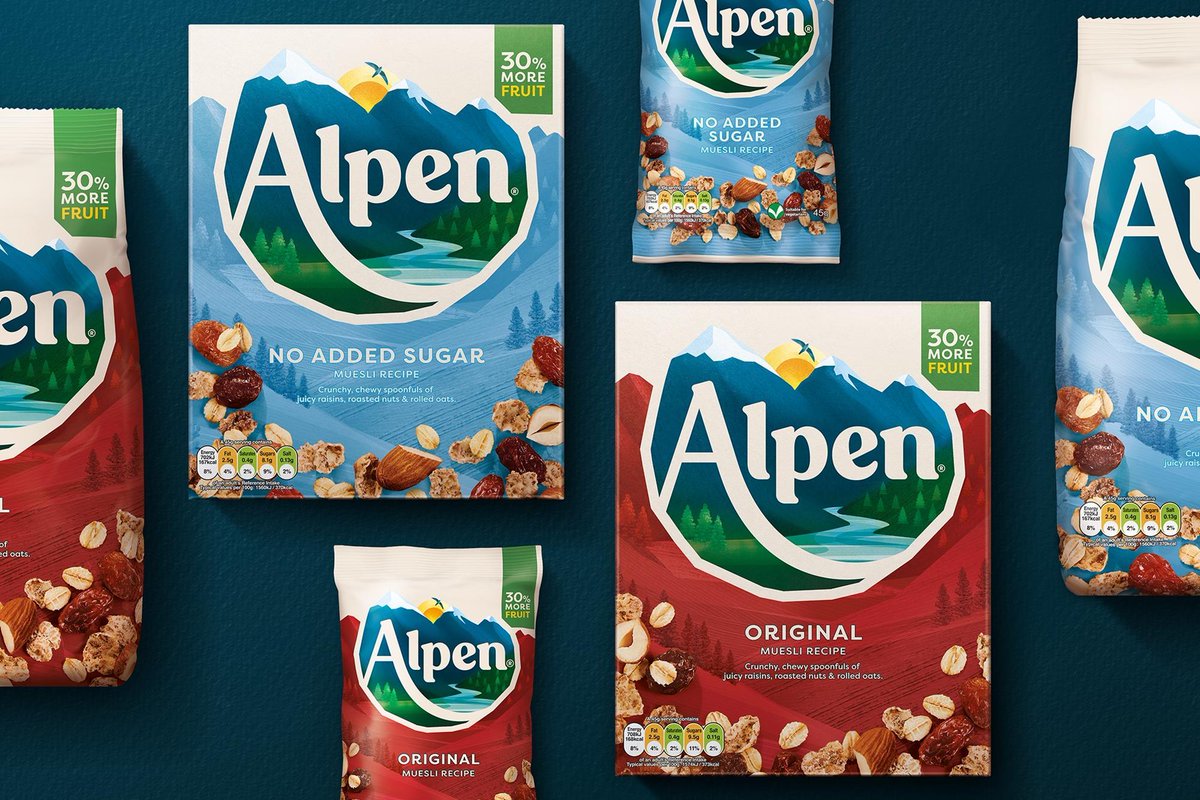 Handsome_Frank's tweet photo. Alpen, the UK’s beloved muesli brand, gets a stunning makeover thanks to illustrator @kerinjo and creative agency @BrandOpus.

Lush Alpine landscapes, rivers and sunrise glows bring a sense of adventure to your breakfast bowl.

https://t.co/zVppdmOr7U https://t.co/fjjJsei3VL