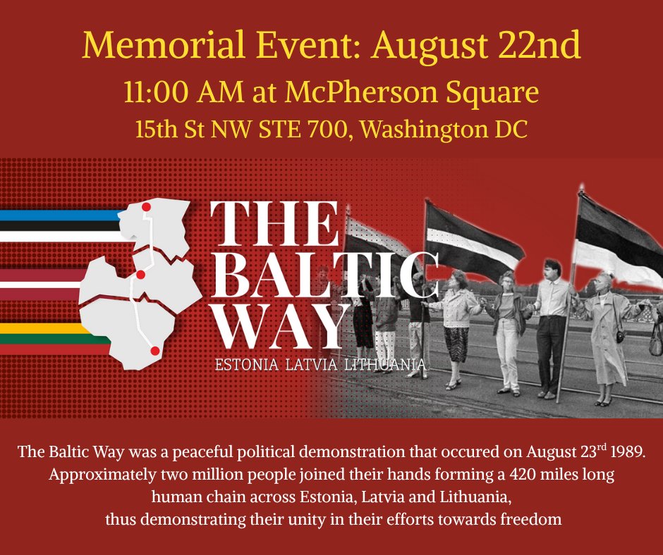 cubacenter's tweet image. Please join us. @VoCommunism together with @JBANCchatter, the Embassies of Estonia, Latvia, &amp;amp; Lithuania will commemorate the #BalticWay &amp;amp; Ribbentrop-Molotov Pact (#BlackRibbonDay) today ( August 22nd ) at 11am in McPherson Square in Washington, DC. #WeStandTogether #Nonviolence