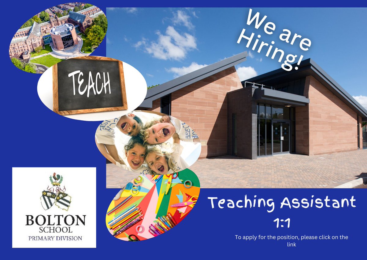 BoltonSch's tweet image. We are hiring! We are currently looking for a Teaching Assistant 1:1 on a part- time, permanent basis in Beech House Infant School.

Please click here to apply: bit.ly/45LOEX8

#hiring #boltonjobs #teachingassistant  #recruitment