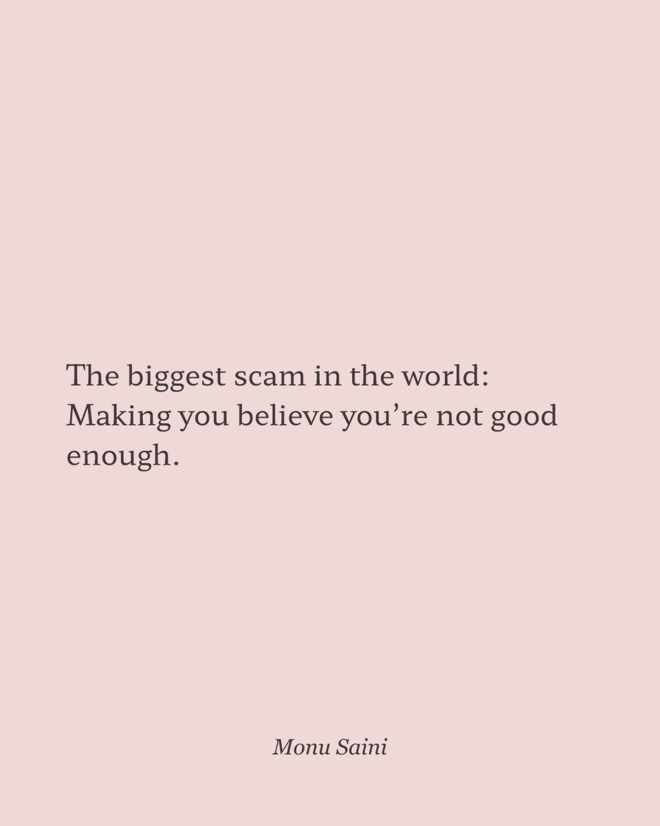 MonuSai9's tweet photo. The biggest scam in the world:

Making you believe you're not good enough.

The truth:
You were never broken.
You were manipulated.

Stop buying the lie.
Start building yourself.

#Scam #GoodEnough #SelfDoubt #Truth https://t.co/6B3CqsHtCa