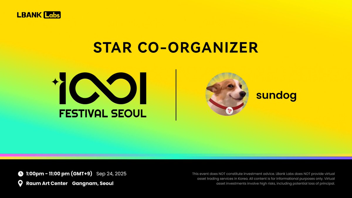 SUNDOG_TRX's tweet photo. SUNDOG is coming to Korea 🇰🇷

We will be joining @LBank_Exchange and @LBankLabs as a star co-organiser of 1001 Festival Seoul during @kbwofficial 🎤

📍Sep 24 at Raum Art Center https://t.co/svgwifT97s