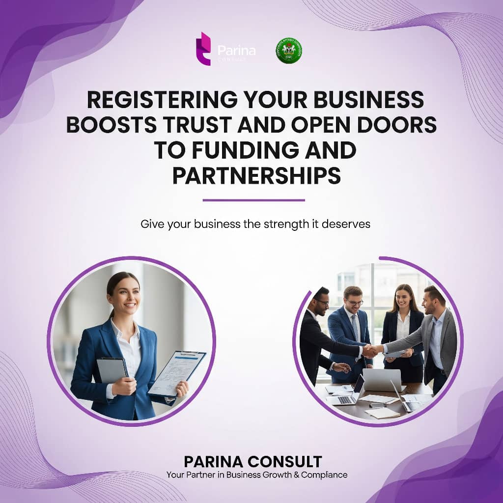 parina_consult's tweet photo. Registering your business is more than a formality, it’s your ticket to trust, credibility, funding, and partnerships. 

At Parina Consult, we help you take that bold step to position your business for growth and endless opportunities.

Don’t wait. Start your business journey today with the right foundation!

#parinaconsult #businessowner #BusinessStrategy #BusinessName #businessidea