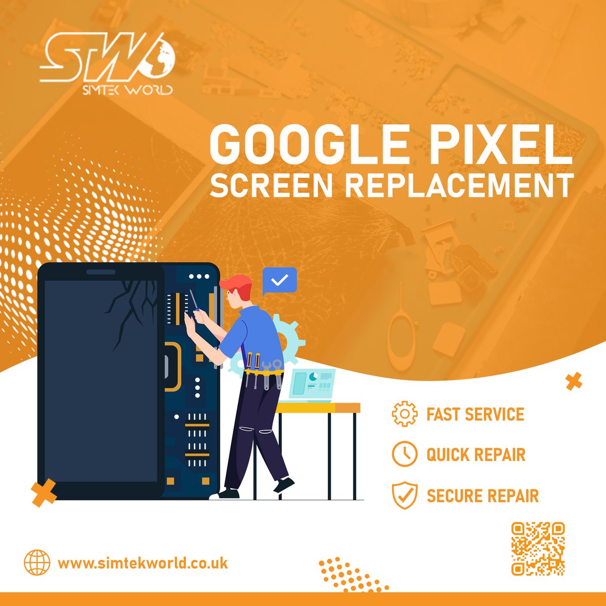 simtekworld's tweet photo. Cracked Google Pixel screen? 📱✨
We’ve got you covered with fast, secure &amp; reliable screen replacement. 🔧⚡
✅ Fast Service
✅ Quick Repair
✅ Secure Repair

👉 Book now: https://t.co/OmaqNjD5U8

#GooglePixel #PhoneRepair #ScreenReplacement #TechSupport https://t.co/dC9OwmwYsk