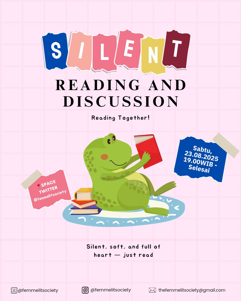 𝑹𝒆𝒄𝒉𝒂𝒓𝒈𝒆 𝑺𝒂𝒃𝒕𝒖 𝑴𝒂𝒍𝒂𝒎 : 𝑺𝒊𝒍𝒆𝒏𝒕 𝑹𝒆𝒂𝒅𝒊𝒏𝒈 𝒂𝒏𝒅 𝑫𝒊𝒔𝒄𝒖𝒔𝒔𝒊𝒐𝒏 𝑩𝒂𝒓𝒆𝒏𝒈 @𝒇𝒆𝒎𝒎𝒆𝒍𝒊𝒕𝒔𝒐𝒄𝒊𝒆𝒕𝒚 🌙✨

Kita bakal gelar Silent Reading Session, cocok banget buat kamu yang pengin nyantai setelah hectic weekdays.