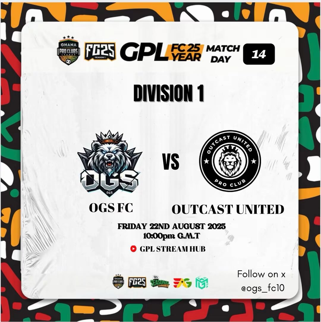 ogs_fc10's tweet image. 𝗜𝗧'𝗦 𝗠𝗔𝗧𝗖𝗛𝗗𝗔𝗬!!! 👀🏆

🏆 GPL Pro Clubs Division (1) League 
🏟  Rest In Peace 
🆚  @outcastunited
⏰ 22:00 KO GMT 
📺 Sky Sports