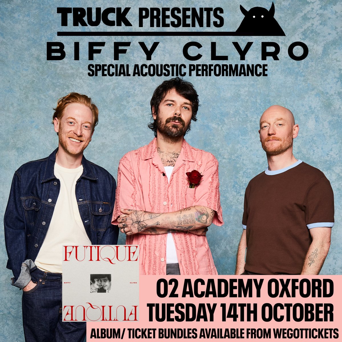 O2AcademyOxford's tweet photo. ON SALE: @truckoxford are excited to be hosting @BiffyClyro for a very special acoustic performance at #O2AcademyOxford in celebration of their brand new album 'Futique', out 26th September!
Grab your Tickets/Album bundles now π https://t.co/WuF2oX2Mwb https://t.co/SB0ozyaIcz