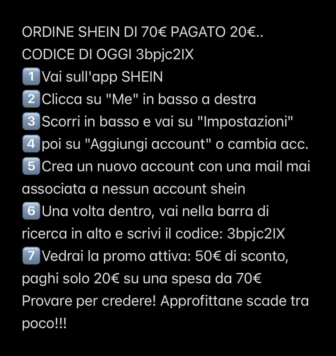 ORDINE SHEIN DI 70€ PAGATO 20€.. CODICE DI OGGI 3bpjc2IX