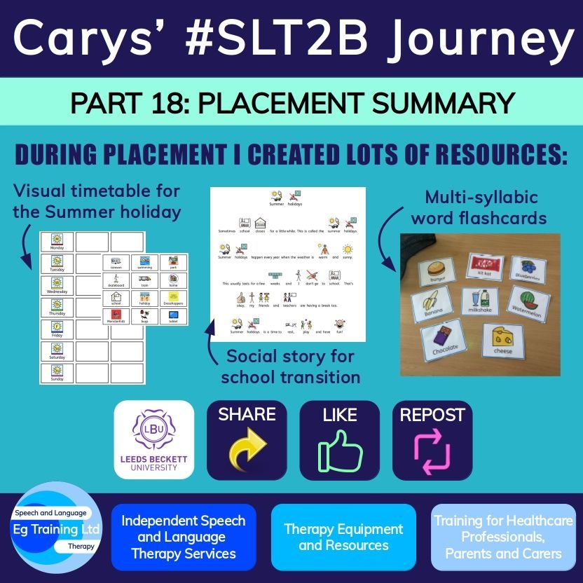 EG Training SLT Ltd (@egtrainingltd) on Twitter photo PART 18: CARYS' #SLT2B JOURNEY
Carys has been reflecting on her placement experience from the MSc #speechandlanguage therapy course. The featured graphics provide an insight into some of these reflections in terms of learning, enjoyment, challenges and creativity. <a href="/sltsocbeckett/">SLT Society at Leeds Beckett</a> PART 18: CARYS' #SLT2B JOURNEY
Carys has been reflecting on her placement experience from the MSc #speechandlanguage therapy course. The featured graphics provide an insight into some of these reflections in terms of learning, enjoyment, challenges and creativity. <a href="/sltsocbeckett/">SLT Society at Leeds Beckett</a>