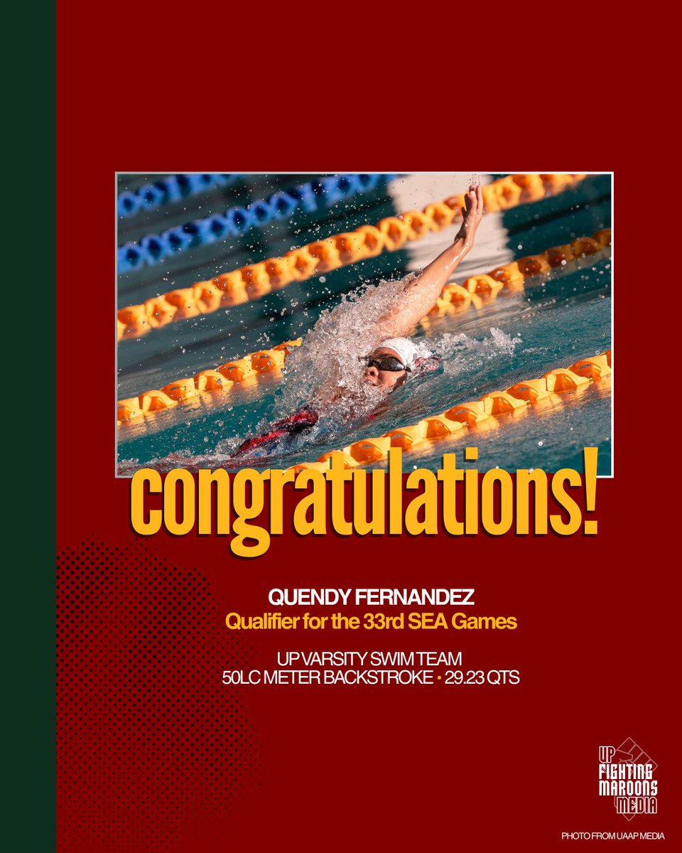 upfmmedia's tweet photo. QUEENING THE QUALIFIERS 👑🏊🏼‍♀️

@up_swim’s Quendy Fernandez succeeds in making it to the 50LC Meter Backstroke for the 33rd SEA Games 🇵🇭

#UPFight #UPVST #SEAGames https://t.co/xuhS98oGDc