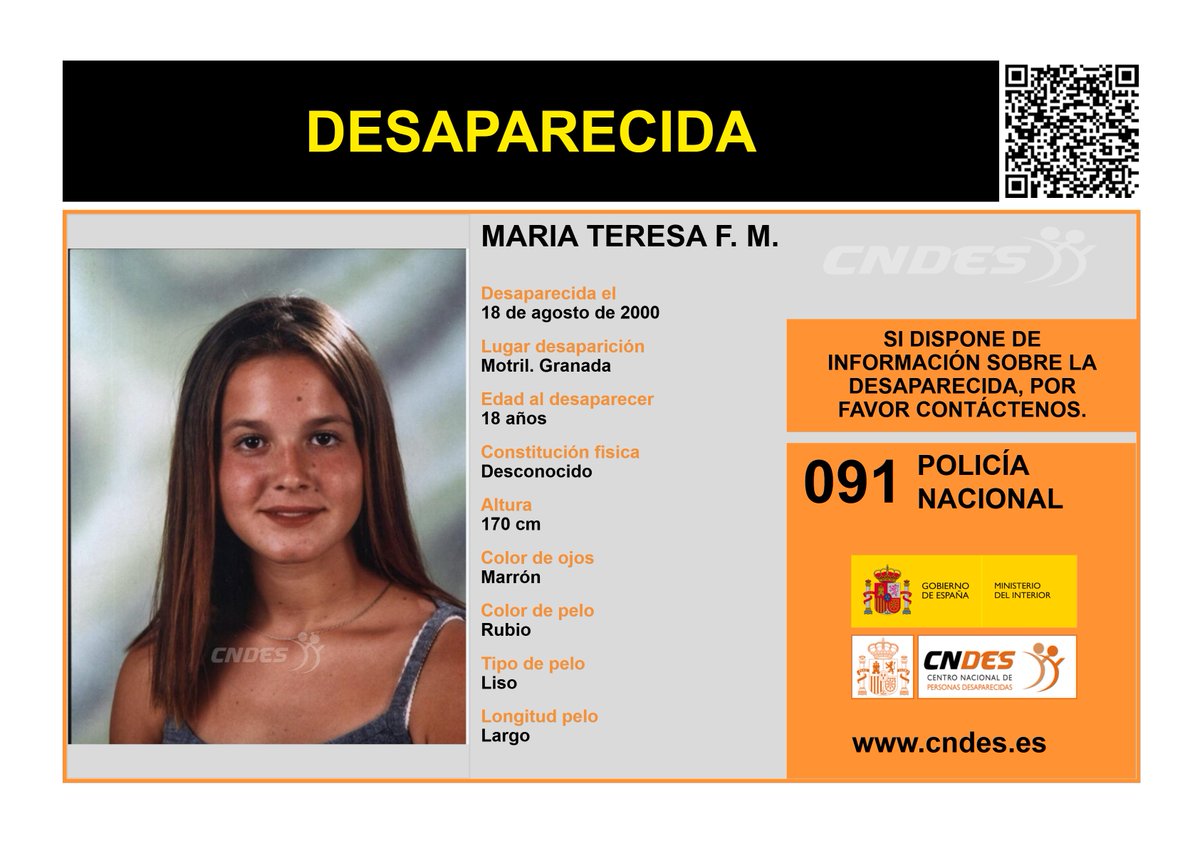 cndes_oficial's tweet photo. ⚠️‼️DESAPARECIDA‼️⚠️
ℹ️🚺 18 años
🔍Vista por última vez en #Motril #Granada
⏰Tu ayuda es fundamental
🔗RT y colabora a través📩https://t.co/8RiuBhMmH4.
https://t.co/KugECIh2R9
📞091 @policia 
🛰️Síguenos @cndes_oficial
#desaparecida #adulto https://t.co/0kRztpmJgu