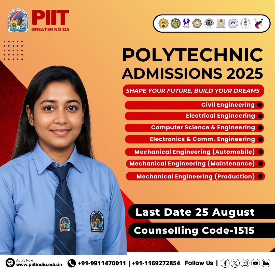 PIITgrNoida's tweet image. Start Your Engineering Journey! 🚀 Admissions Open in Polytechnic PIIT, Greater Noida. Pursue Diploma in Electronics &amp;amp; Communication Engineering and kickstart your career in technology. Apply now! 💻🔌

#PolytechnicAdmissions #FutureEngineers #piit #piitgreaternoida