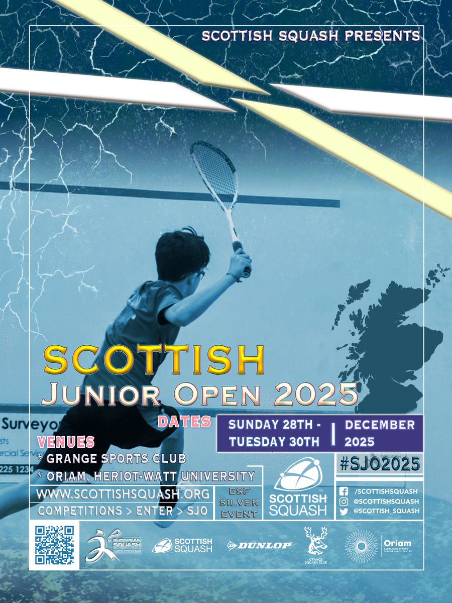 Scottish_Squash's tweet photo. #SJO2025 confirmed!

Scottish Squash are delighted to announce the return of the Scottish Junior Open for 2025, with entries now open via @EuropeanSquash

The event will take place @Oriamscotland and @GrangeSquash from 28 - 30 December.

All the info 👉 https://t.co/I3xqsiDisx https://t.co/7skj7V1okQ