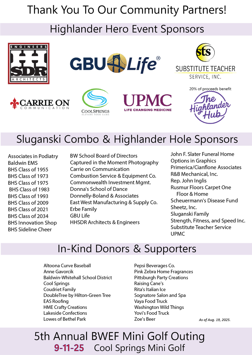 The Mini Golf Outing is taking shape! THANK YOU to our community partners who are making this a special occasion.
There is still time to sponsor or donate to the event. Learn more: bwef.weebly.com/mini-golf-outi…
