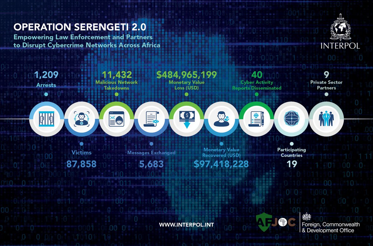 🚨 1,209 cybercriminals arrested across 18 African countries.

• $97.4 million recovered
• 88,000 victims
• 11,432 malicious infrastructures dismantled

From crypto fraud to ransomware, Operation Serengeti shows the global fight against cybercrime is heating up.

Read →