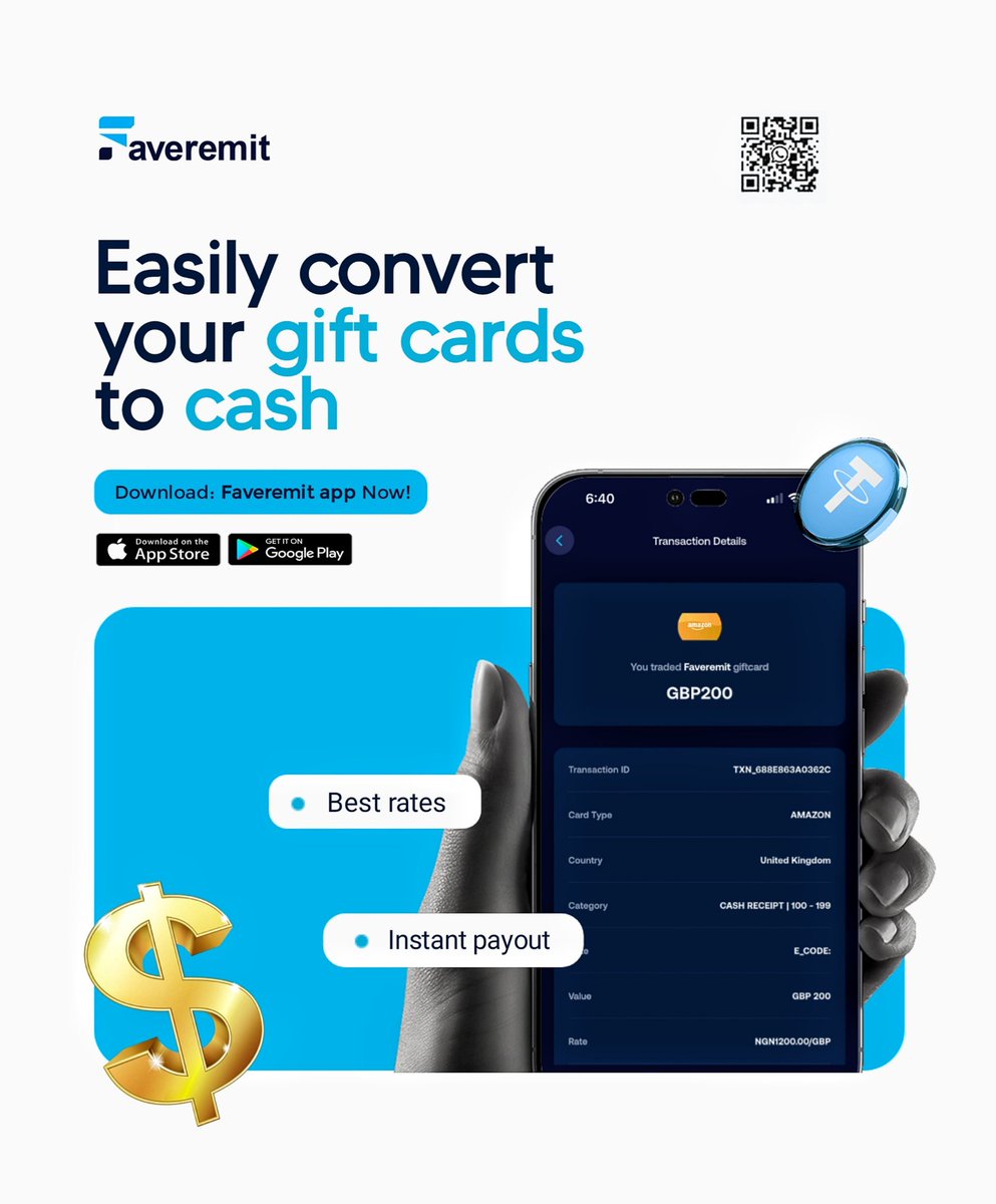 Not just another Giftcard App!
With Faveremit, you can:
✅ Trade instantly
✅ Get paid fast
✅ Zero excuses

Download now &amp; experience the difference 
🔗 Google Play | App Store

#Faveremit #GiftCards #FintechNaija #DigitalPayments