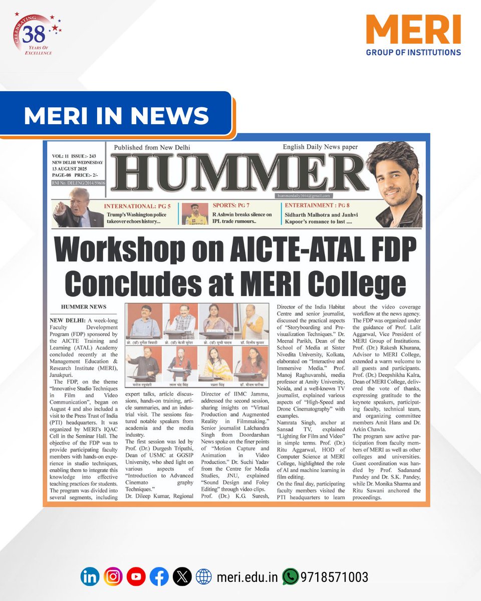 meri_college's tweet image. The One Week FDP on Innovative Studio Techniques in Film and Video Communication, empowered educators with the latest skills and practical insights. 

#fdp #atalacademy #merigroupofinstitutions #ggsipu  #mediaeducation #facultyevent #bestipucollege #bestbajmccollegeindelhincr